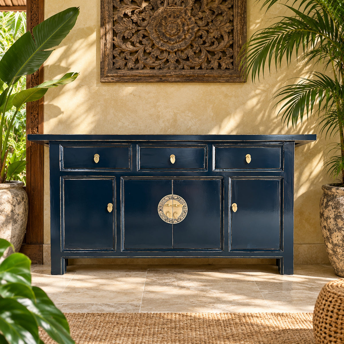 Vintage Asia Chinesisches Sideboard Kommode Schrank Mitternachtsblau - Art. 34373-Midnight