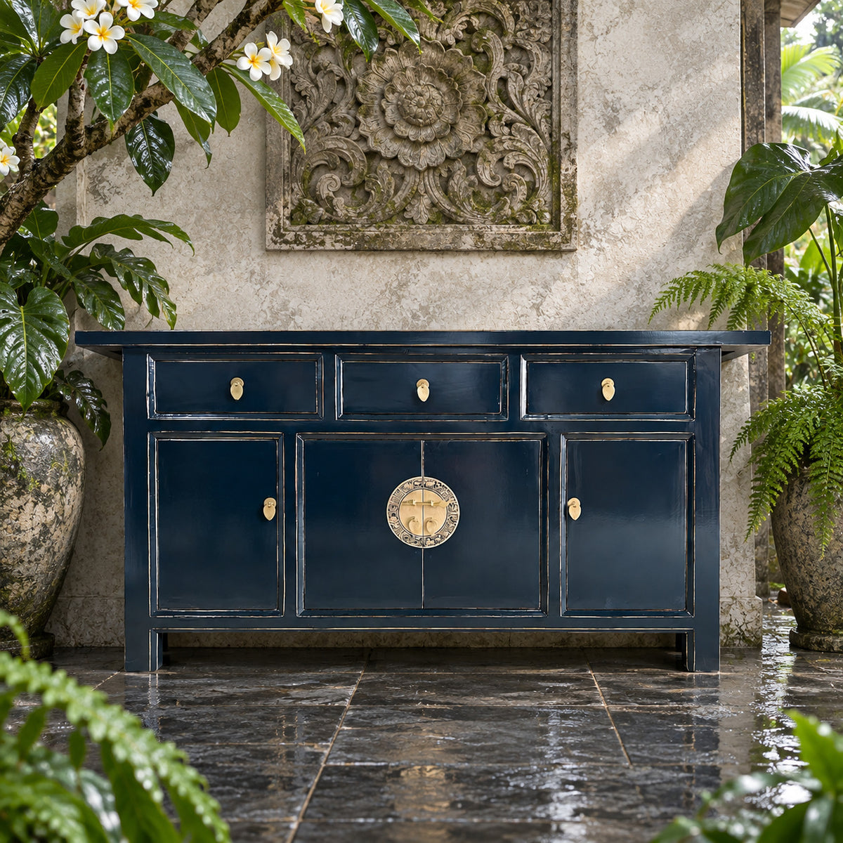 Vintage Asia Chinesisches Sideboard Kommode Schrank Mitternachtsblau - Art. 34373-Midnight