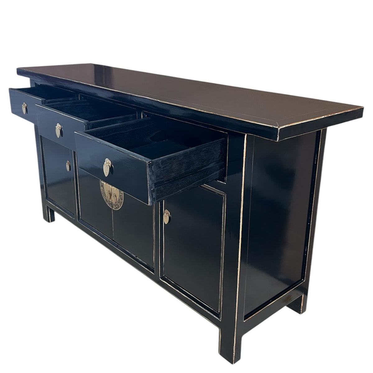 Vintage Asia Chinesisches Sideboard Kommode Schrank Schwarz - Art. 34373-Black