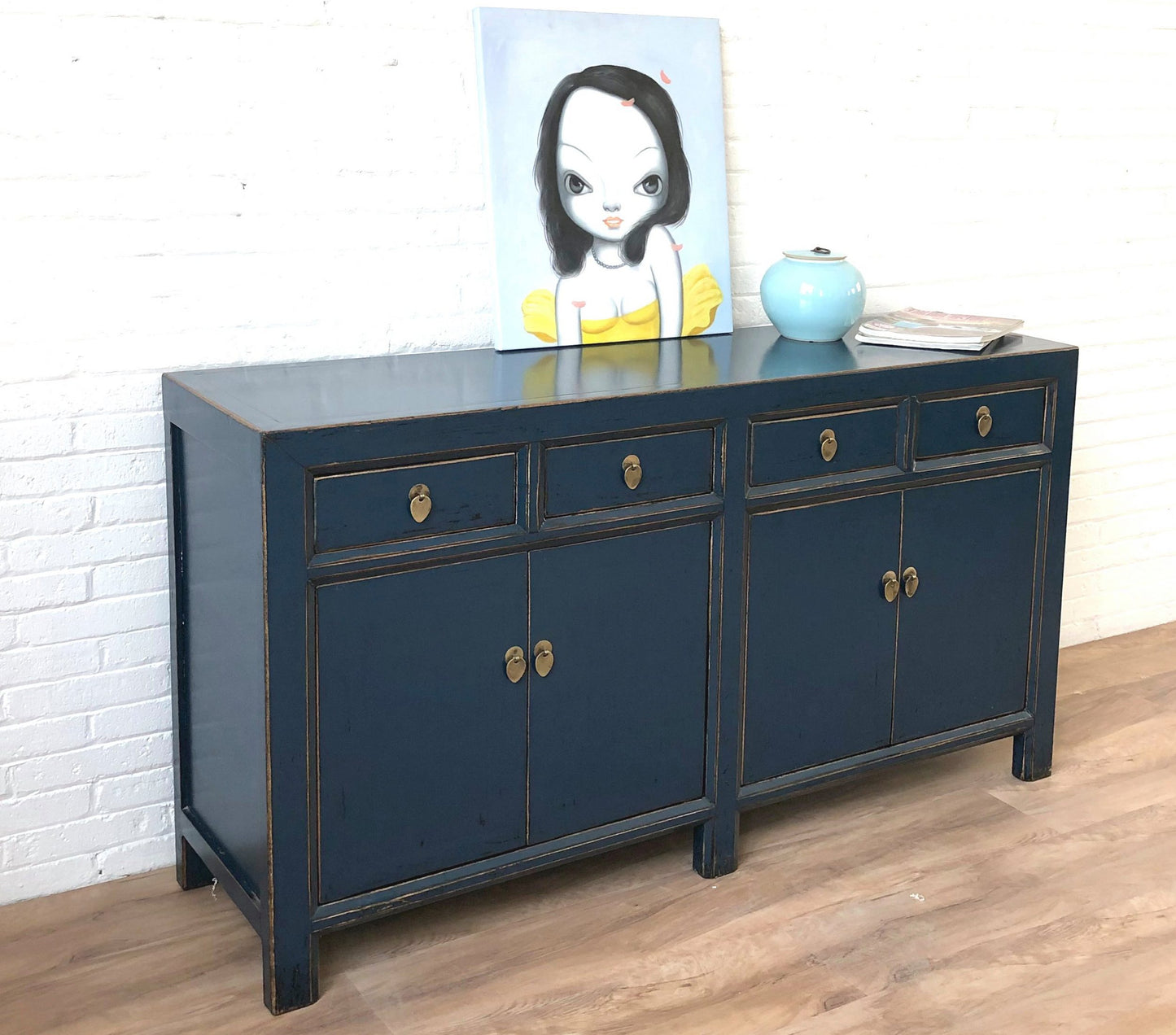 Vintage Asia Chinesisches Sideboard Kommode Schrank Dunkelblau - Art. 31196-darkblue