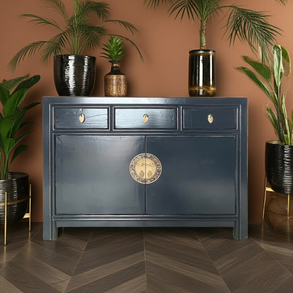 Vintage Asian Chinese Chest of Drawers Sideboard Shelf Midnight Blue - Art. 33083-Midnight