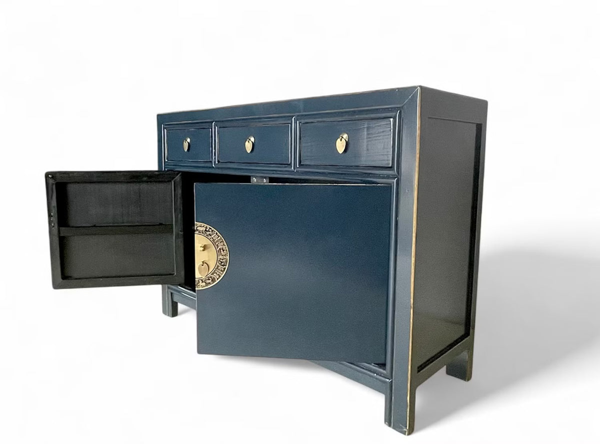 Vintage Asian Chinese Chest of Drawers Sideboard Shelf Midnight Blue - Art. 33083-Midnight