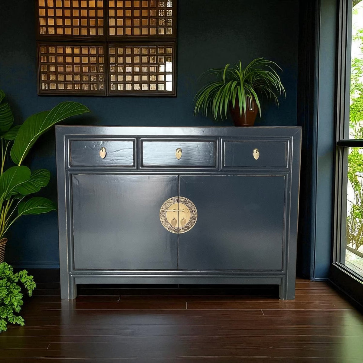 Vintage Asian Chinese Chest of Drawers Sideboard Shelf Midnight Blue - Art. 33083-Midnight