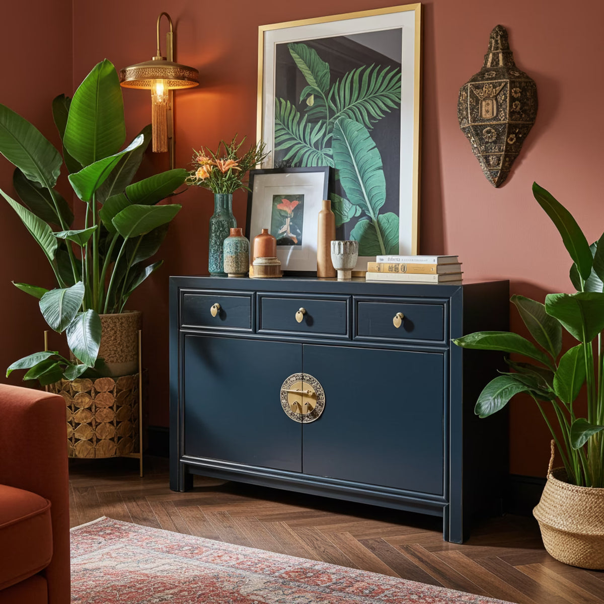 Vintage Asian Chinese Chest of Drawers Sideboard Shelf Midnight Blue - Art. 33083-Midnight