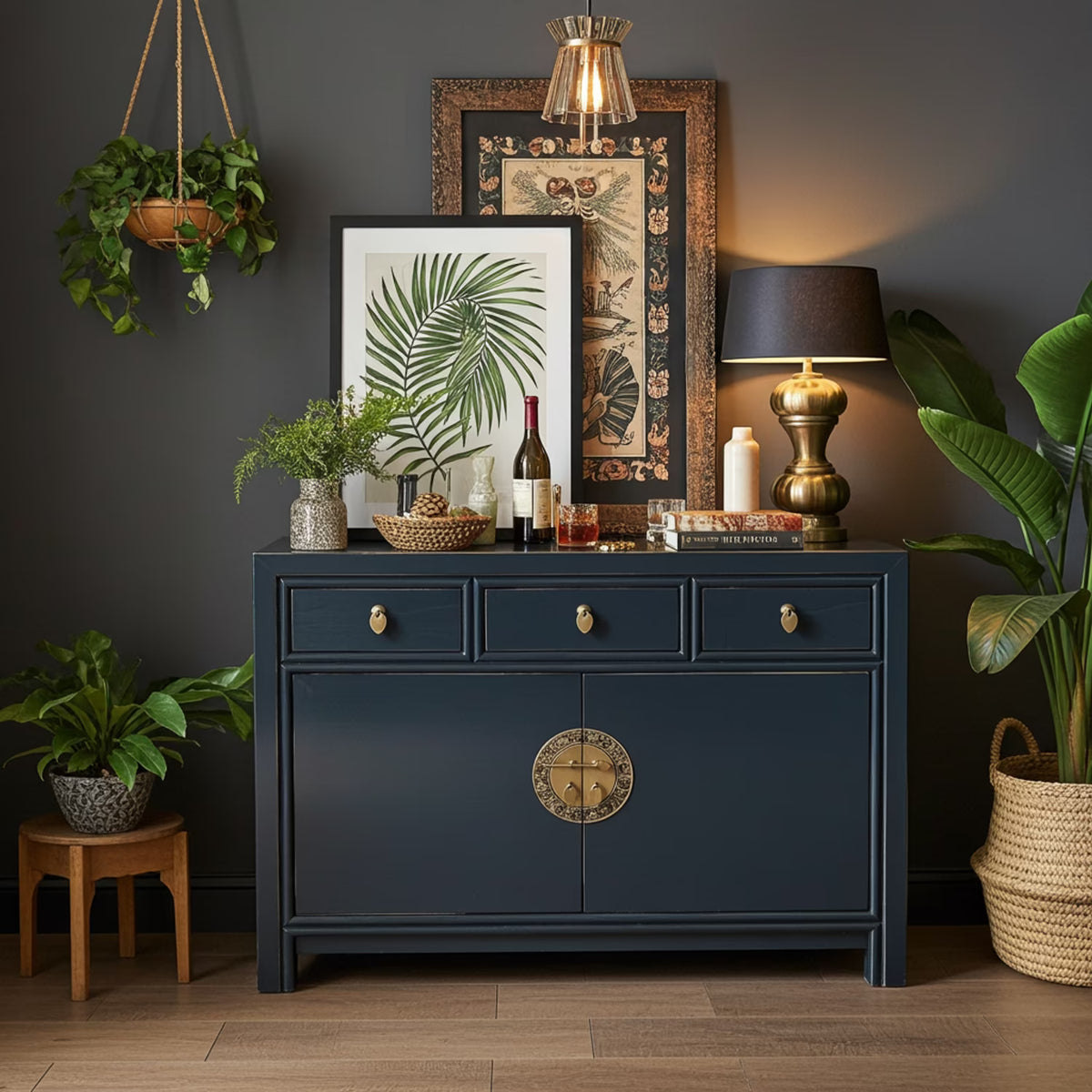 Vintage Asian Chinese Chest of Drawers Sideboard Shelf Midnight Blue - Art. 33083-Midnight