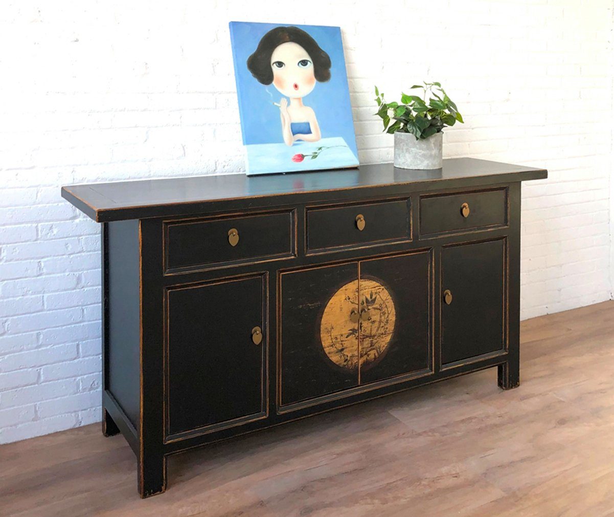 Vintage Asia Orientalische Kommode Sideboard Schrank "LesNoirs" - Art. 34372-9