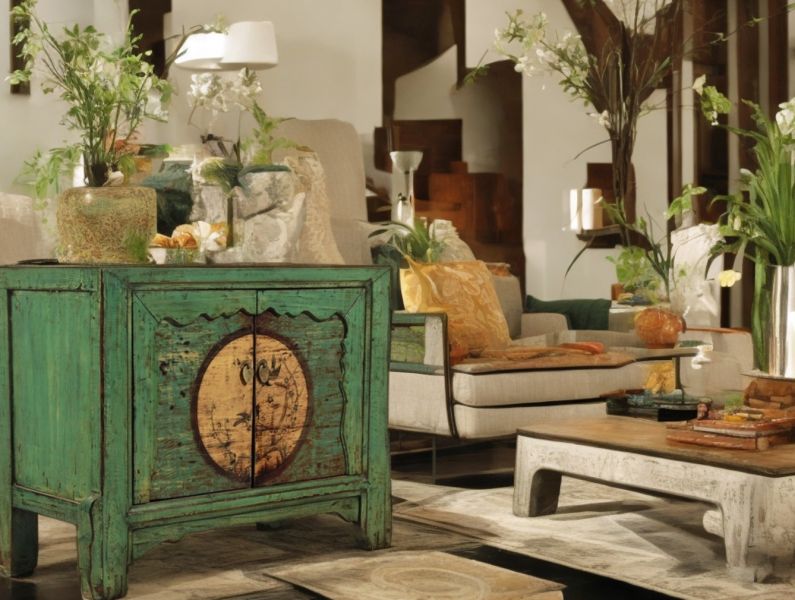 Asian chest of drawers sideboard green "Aurora" - Art. 34740-1