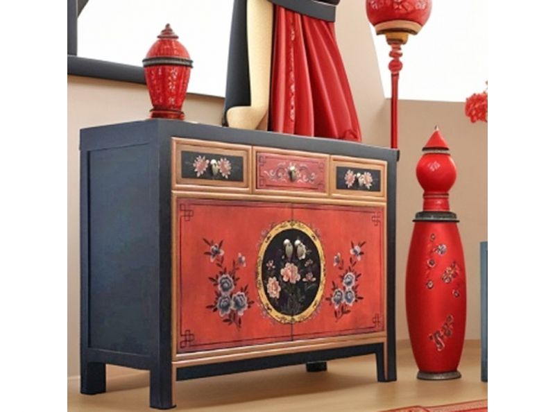 Chinese chest of drawers sideboard shelf "Coalflowers" - Art. 33082-4