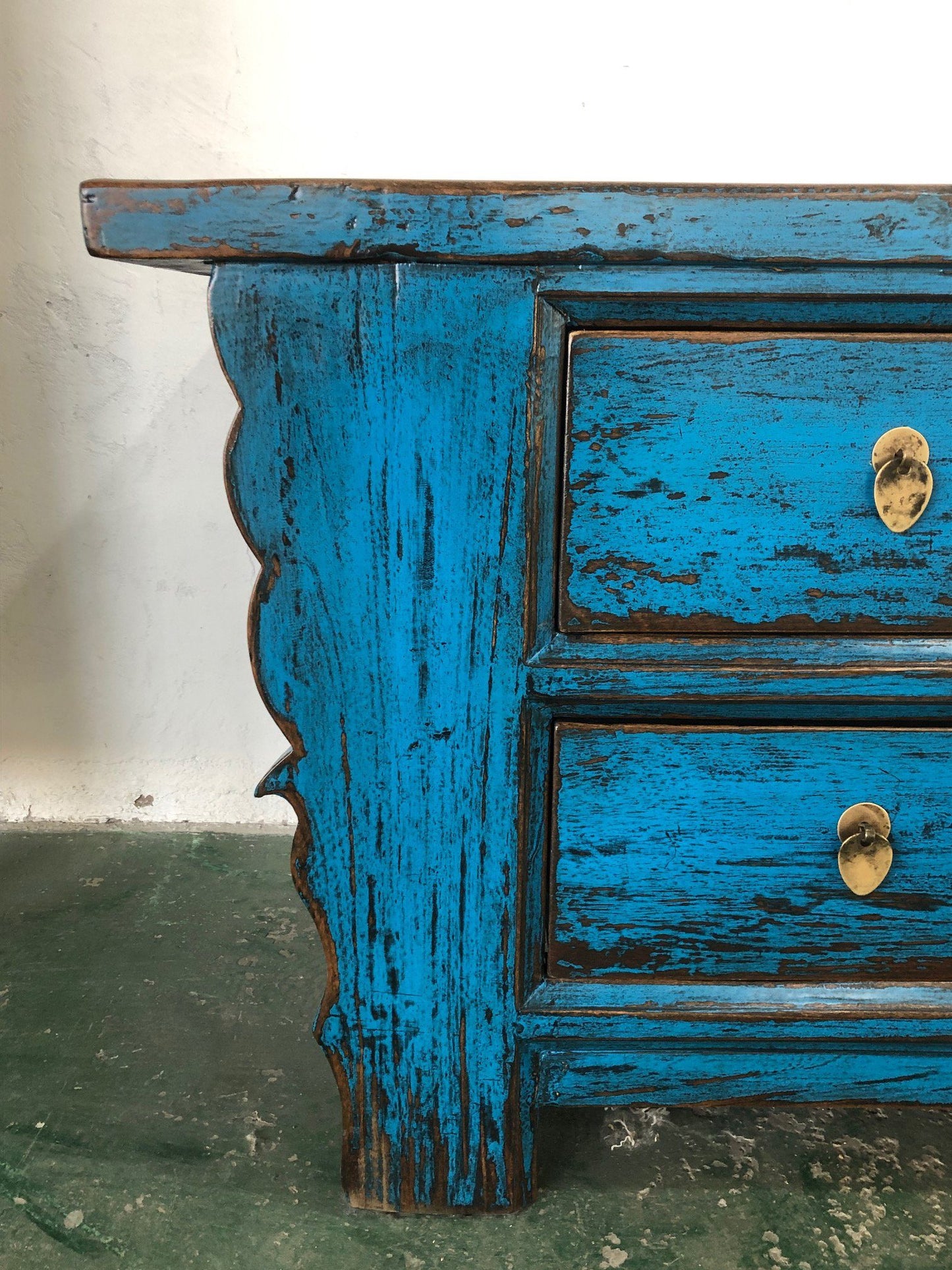 Asian Lowboard Chest of Drawers Bench Blue - Art. 35208-1