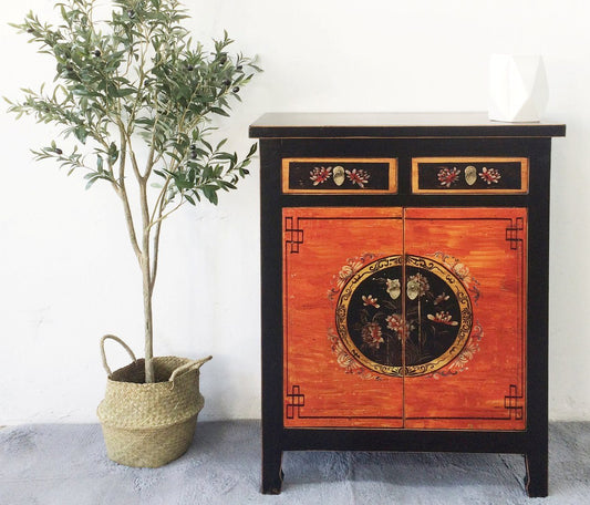 Vintage Asia Chinesisches Highboard Kommode Schrank "Coalflowers" - Art. 32610-1