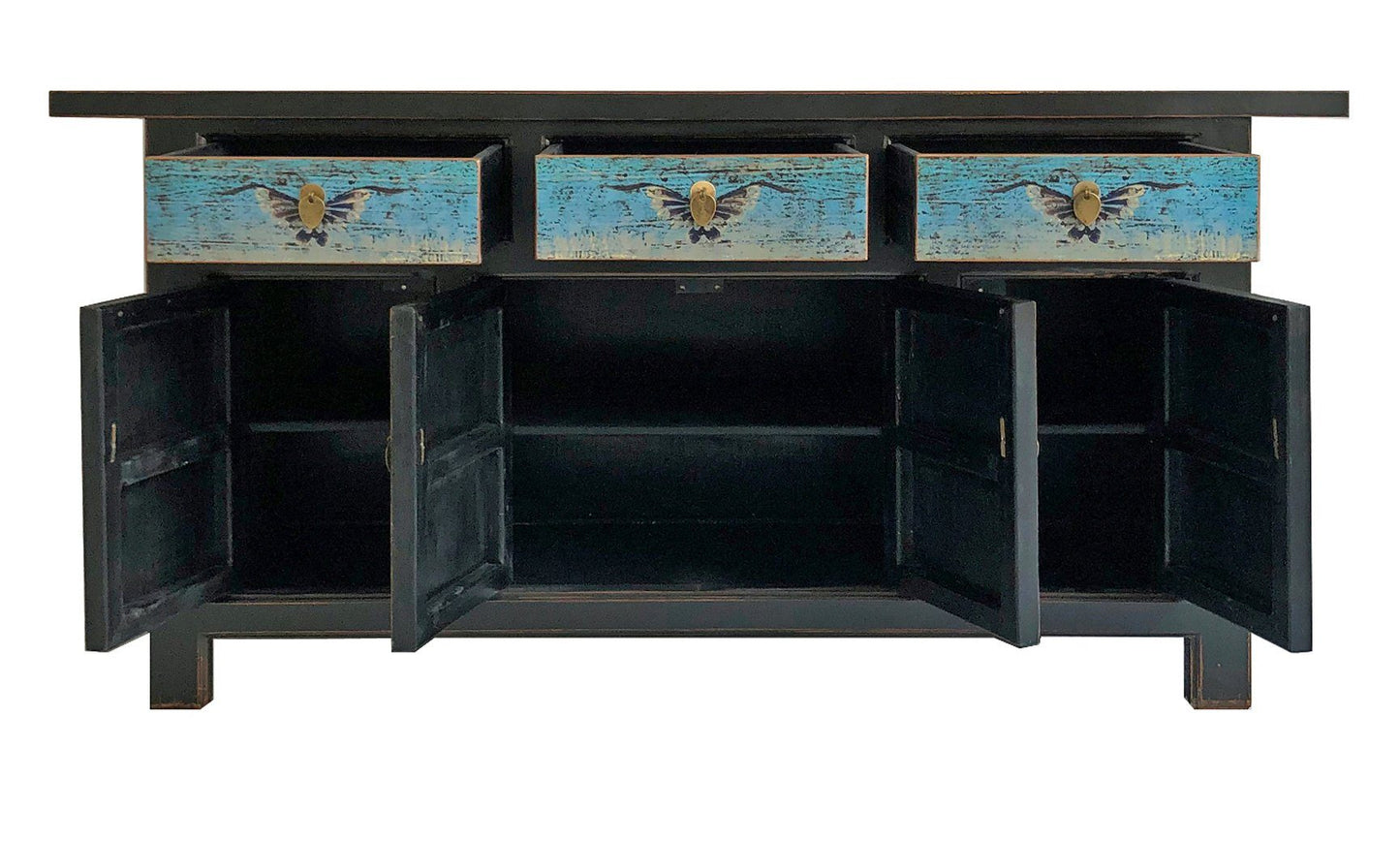 Vintage Asia Orientalische Kommode Sideboard Schrank Türkisblau - Art. 34372-5