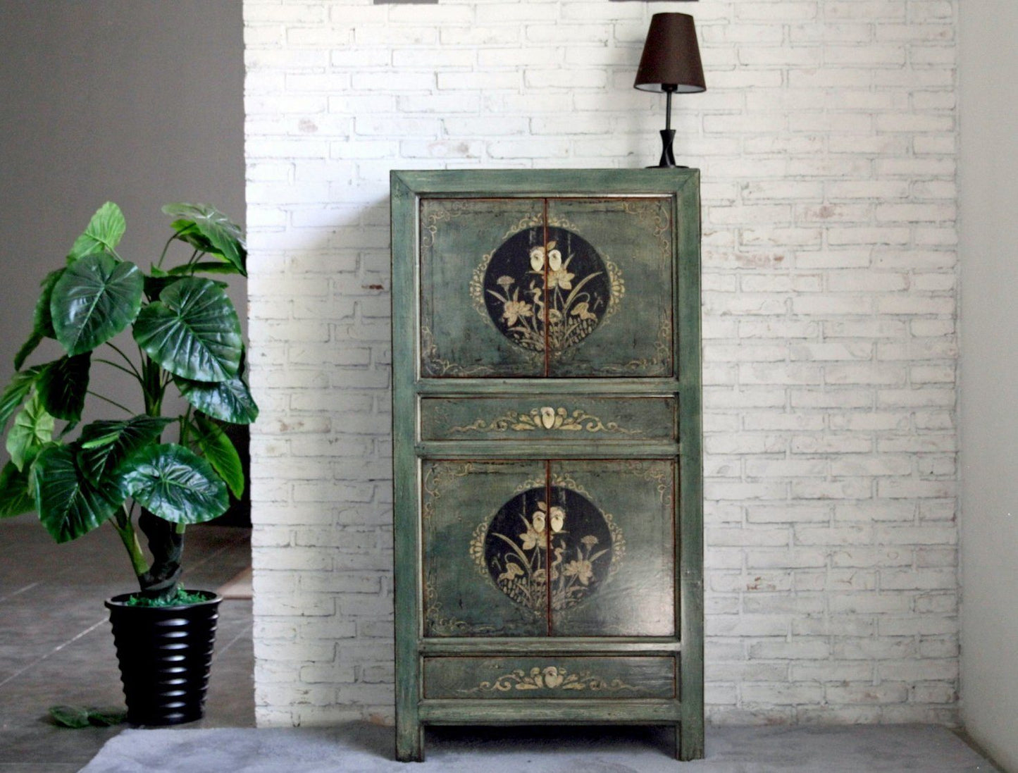 Vintage Asia Wedding Cabinet Chest of Drawers Shelf Fir Green - Art. 33723-2