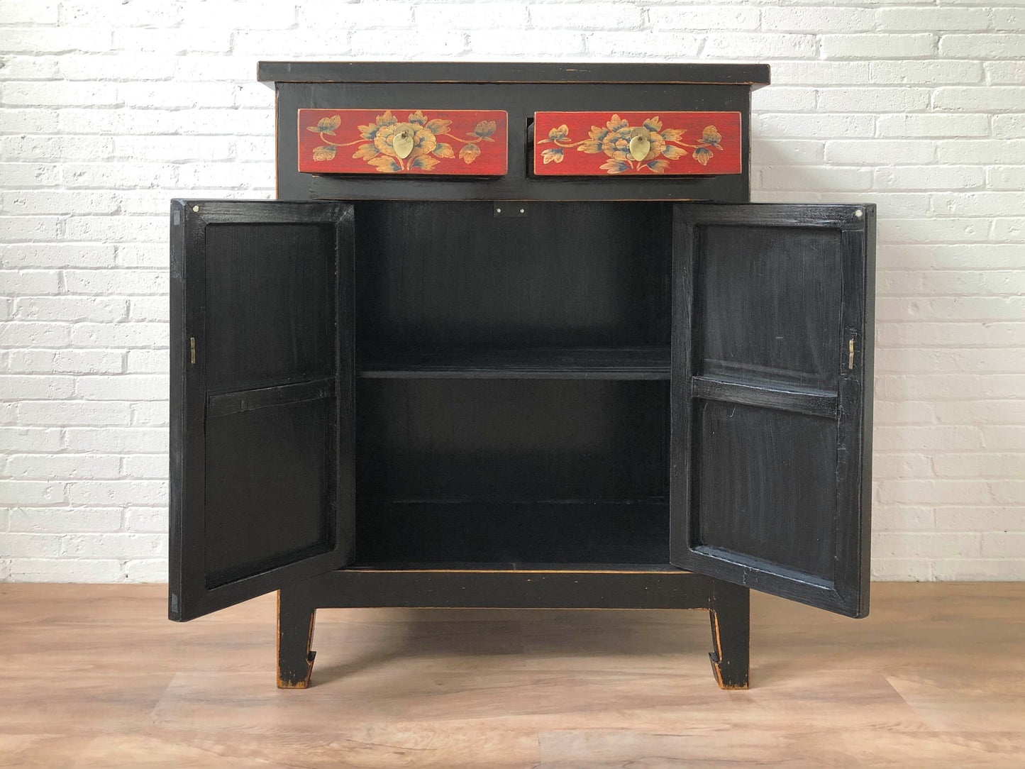 Vintage Asia Chinesisches Highboard Kommode Schrank Rot-Schwarz - Art. 32610-3