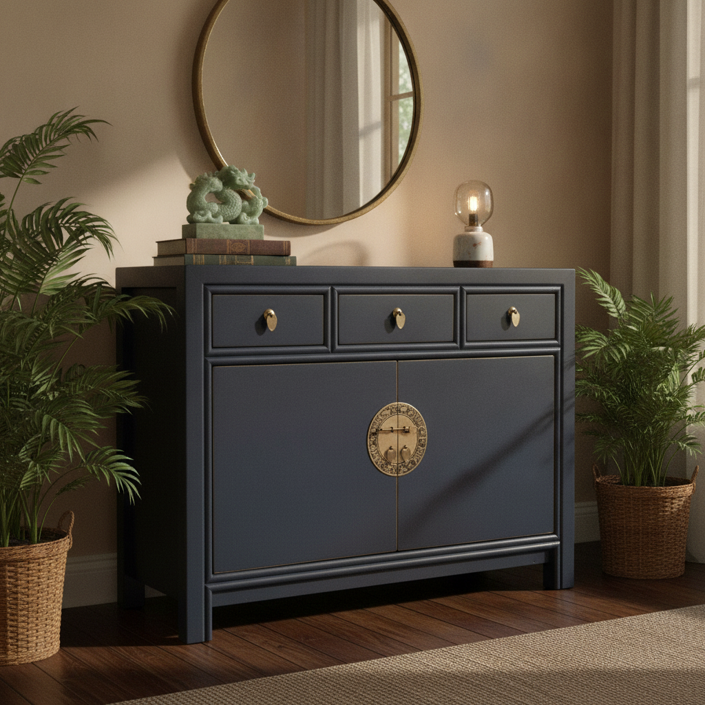 Vintage Asia Chinesische Kommode Sideboard Regal Mitternachtsblau - Art. 33083-Midnight_T