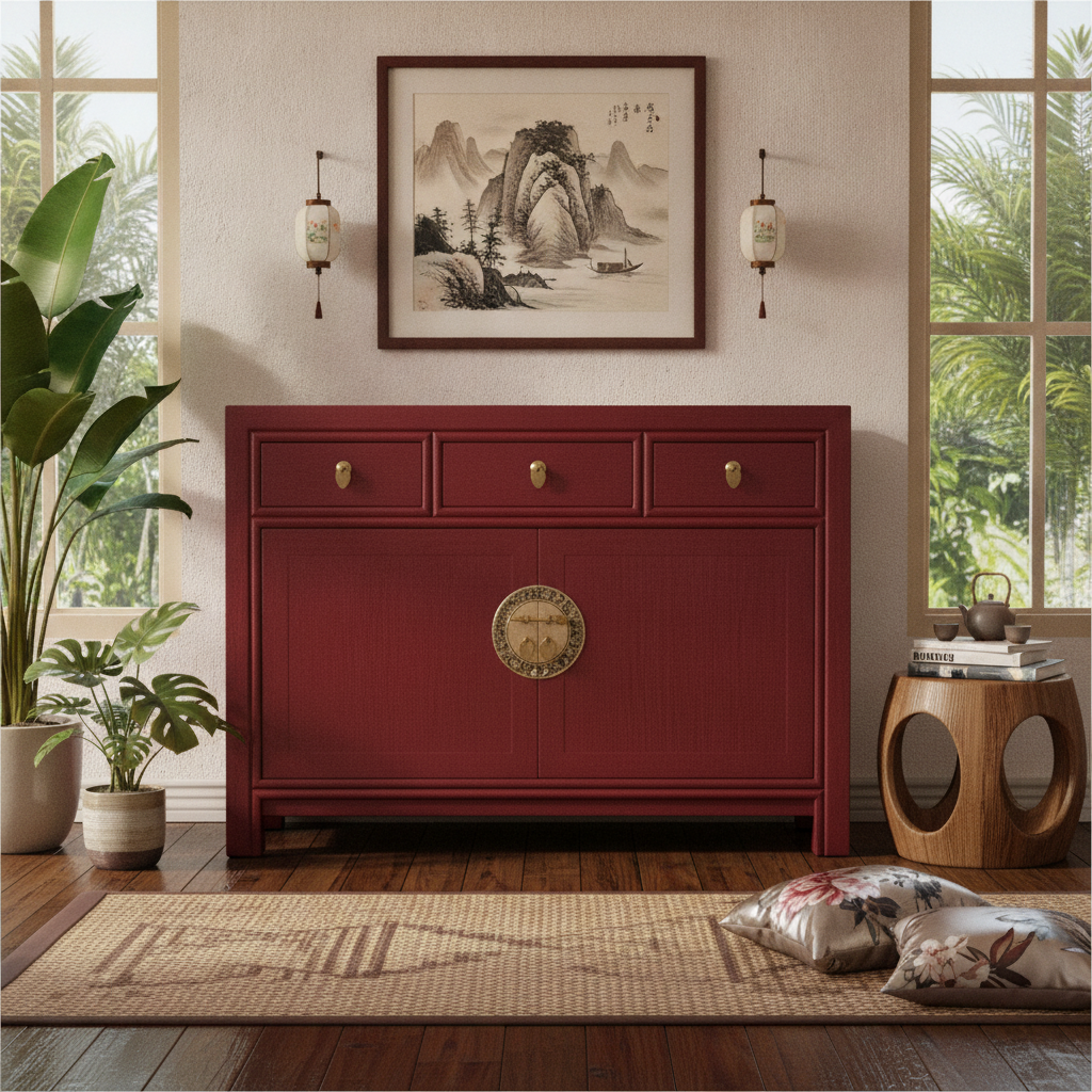 Vintage Asia Chinesische Kommode Sideboard Regal Rot - Art. 33083-Scarlet_T