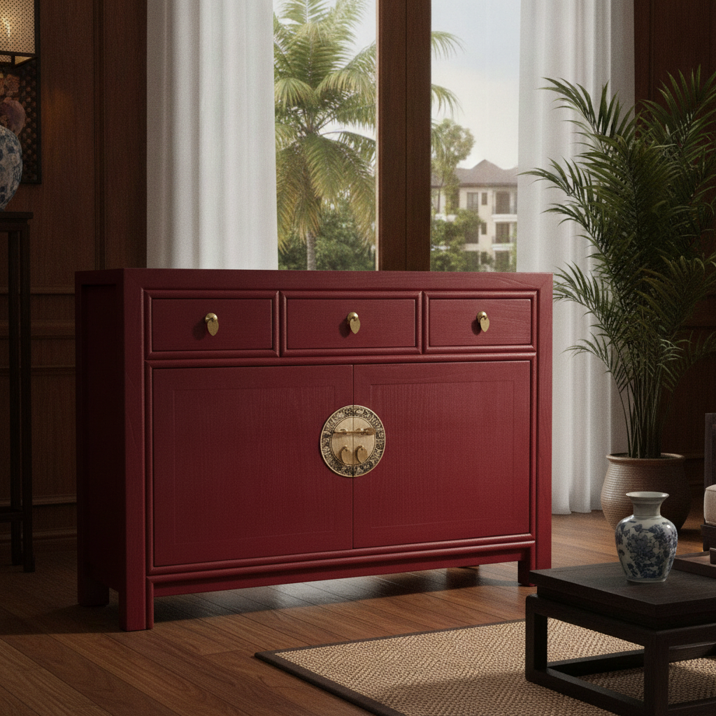 Vintage Asia Chinesische Kommode Sideboard Regal Rot - Art. 33083-Scarlet_T