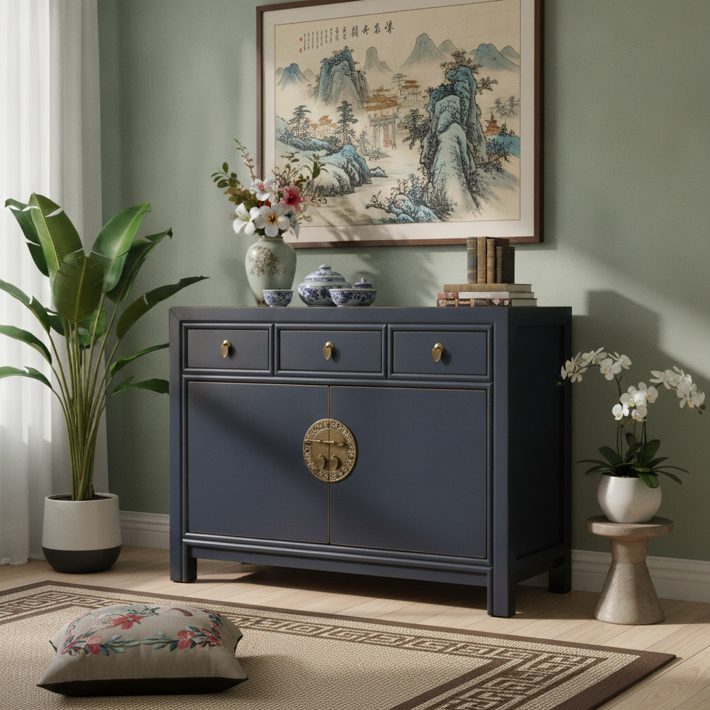 Vintage Asia Chinesische Kommode Sideboard Regal Mitternachtsblau - Art. 33083-Midnight_T