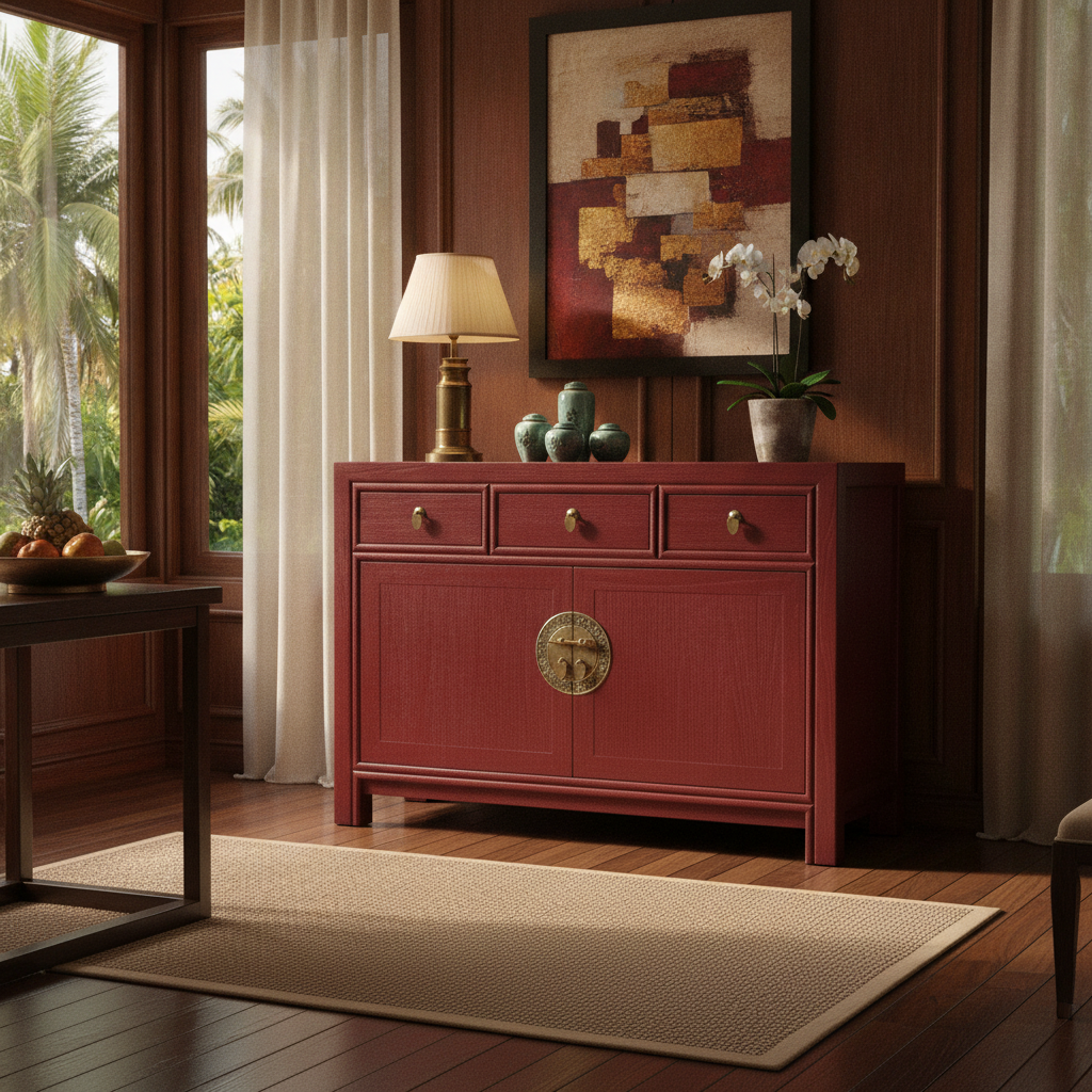 Vintage Asia Chinesische Kommode Sideboard Regal Rot - Art. 33083-Scarlet_T