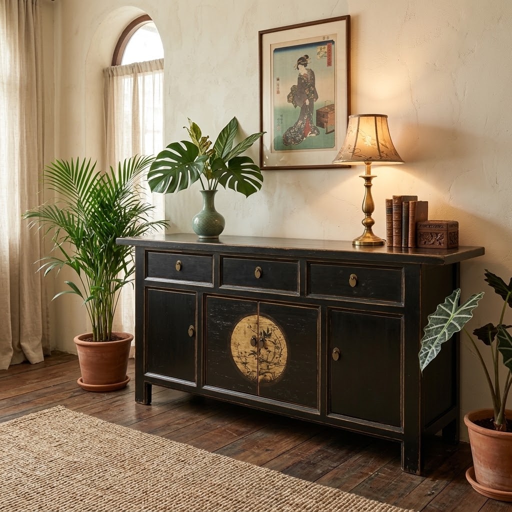 Vintage Asia Oriental Chest of Drawers Sideboard Cabinet "LesNoirs" - Art. 34372-9