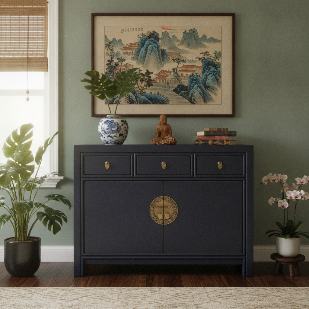 Vintage Asia Chinesische Kommode Sideboard Regal Mitternachtsblau - Art. 33083-Midnight_T