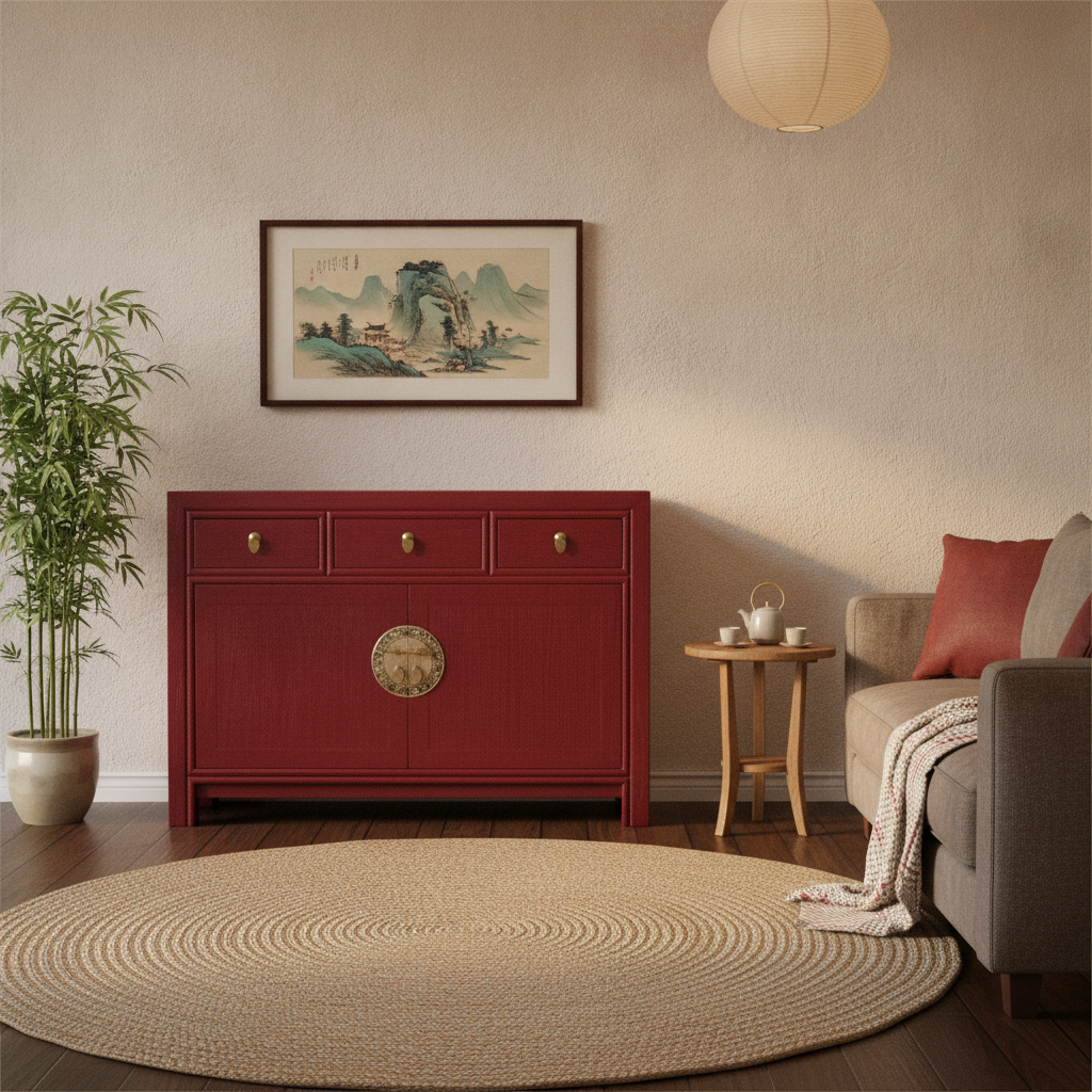 Vintage Asia Chinesische Kommode Sideboard Regal Rot - Art. 33083-Scarlet_T