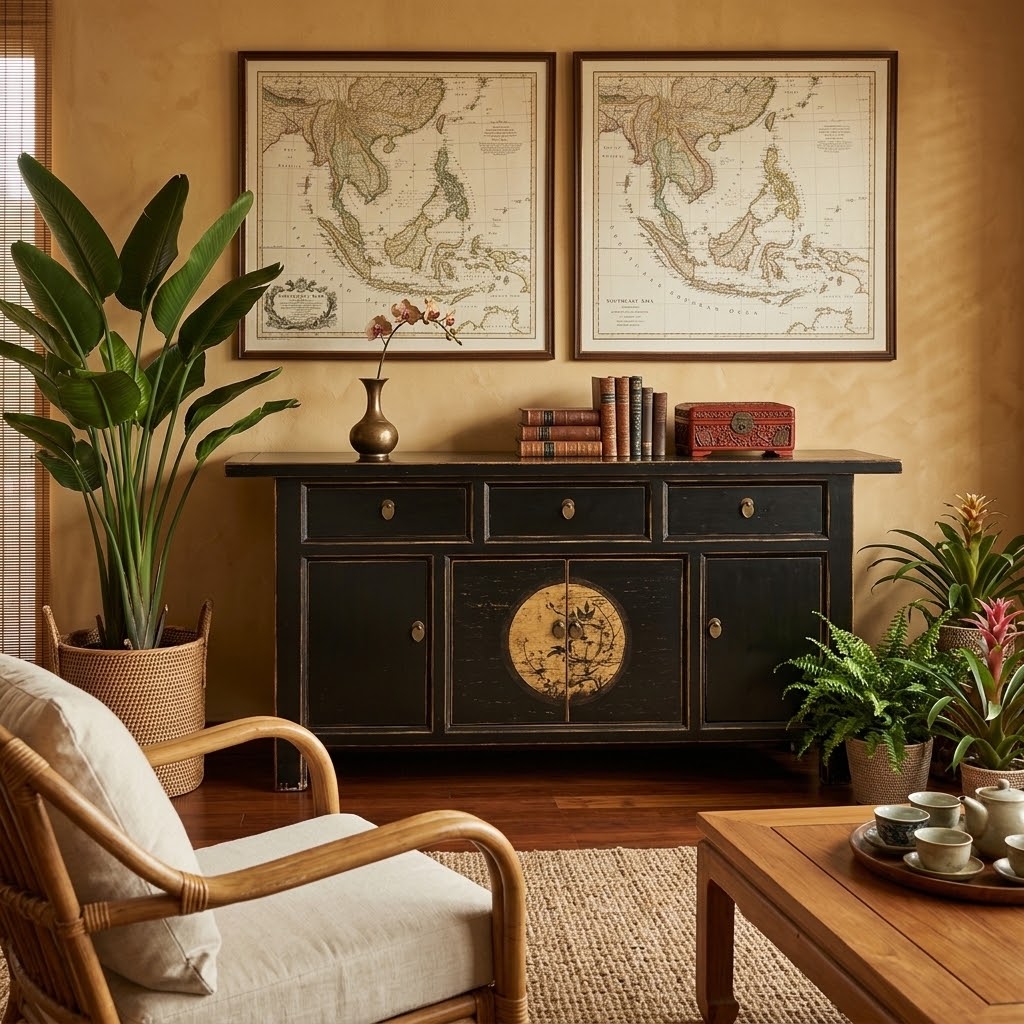 Vintage Asia Oriental Chest of Drawers Sideboard Cabinet "LesNoirs" - Art. 34372-9