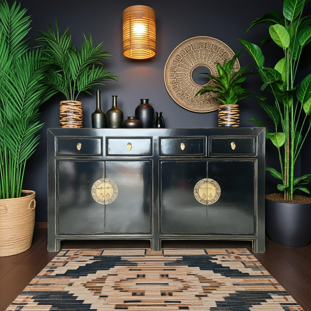 Vintage Asia Chinese Sideboard Chest of Drawers Cabinet Black - Art. 31196-black