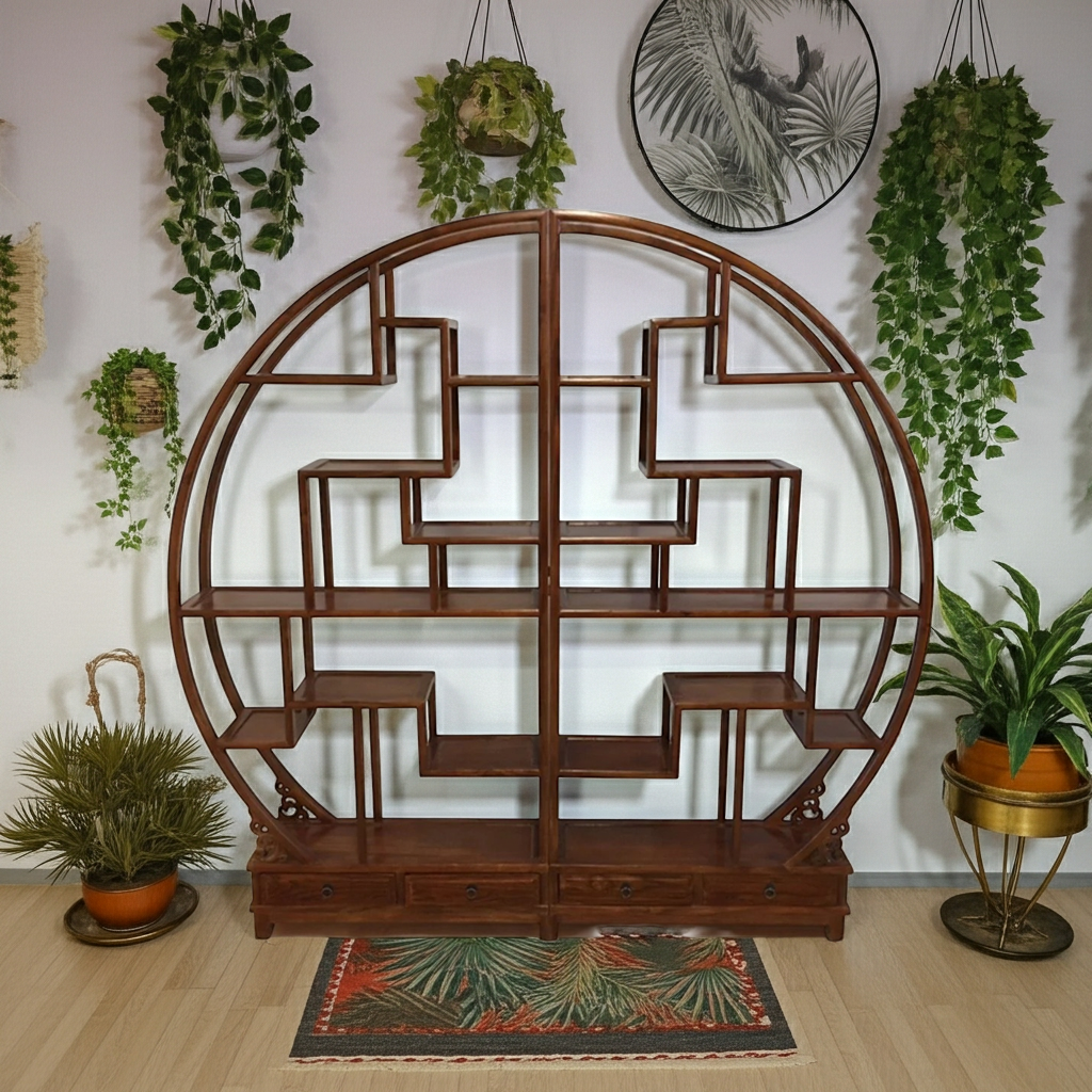 Vintage Asia Chinese Shelf Round Shelf Chestnut Brown - Art. A344/maroon