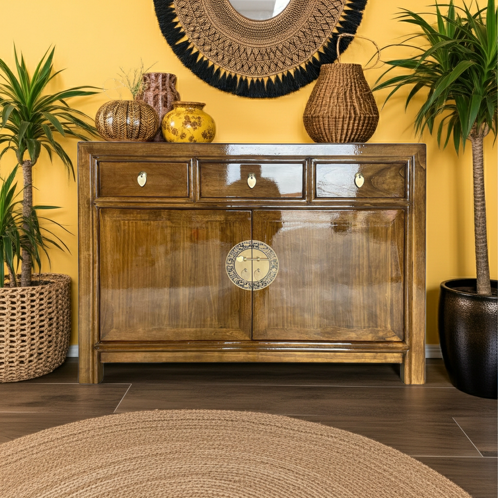 Vintage Asia Chinesische Kommode Sideboard Regal Kastanienbraun - Art. 33083-Maroon