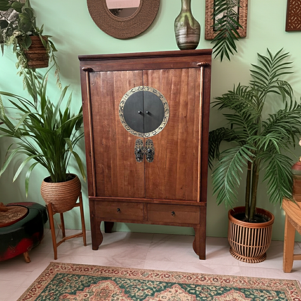 Armoire de mariage vintage asiatique chinoise marron châtaignier - Art. A502/maroon
