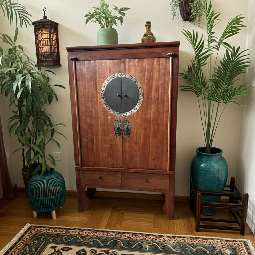 Armoire de mariage vintage asiatique chinoise marron châtaignier - Art. A502/maroon