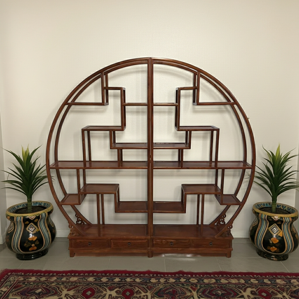 Vintage Asia Chinese Shelf Round Shelf Chestnut Brown - Art. A344/maroon