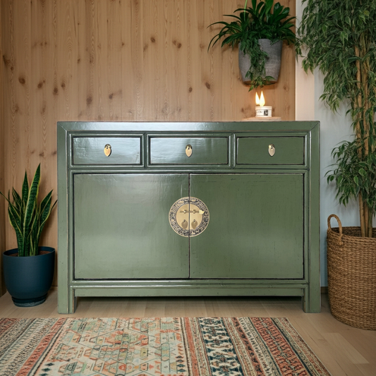 Vintage Asia Chinesische Kommode Sideboard Regal Oliv - Art. 33083-Olive