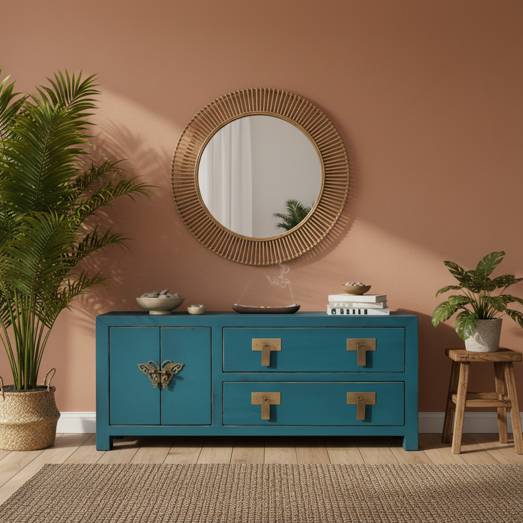 Vintage Asia TV-Kommode Sideboard Lowboard Steelblue - Art. TV273/steelblue