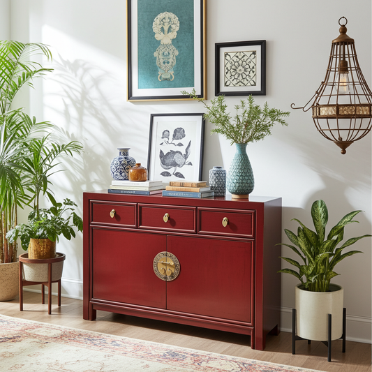 Vintage Asia Chinesische Kommode Sideboard Regal Rot - Art. 33083-Scarlet
