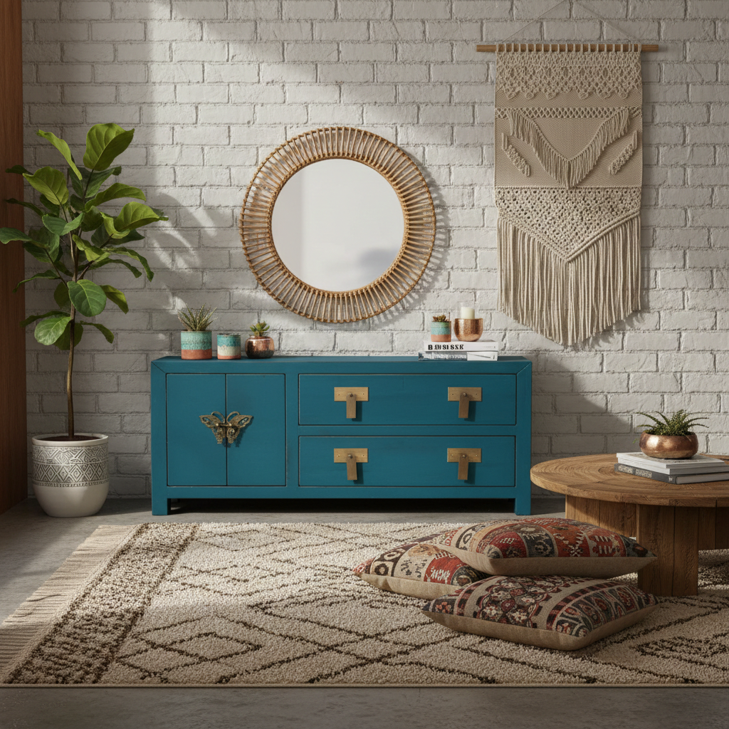 Vintage Asia TV-Kommode Sideboard Lowboard Steelblue - Art. TV273/steelblue