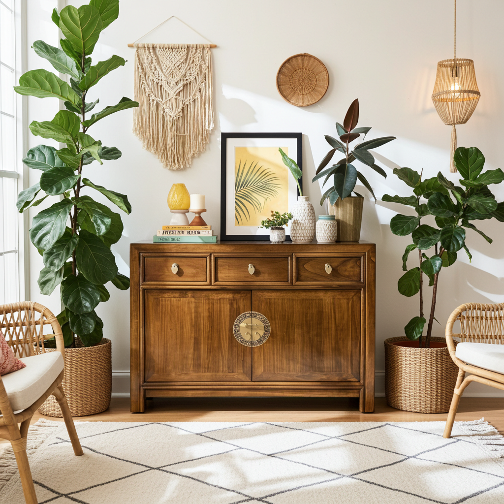 Vintage Asia Chinesische Kommode Sideboard Regal Kastanienbraun - Art. 33083-Maroon