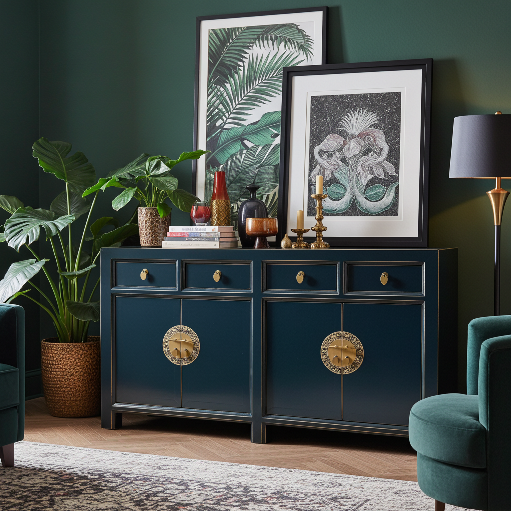 Vintage Asia Chinesisches Sideboard Kommode Schrank Blau - Art. 31196-Midnight