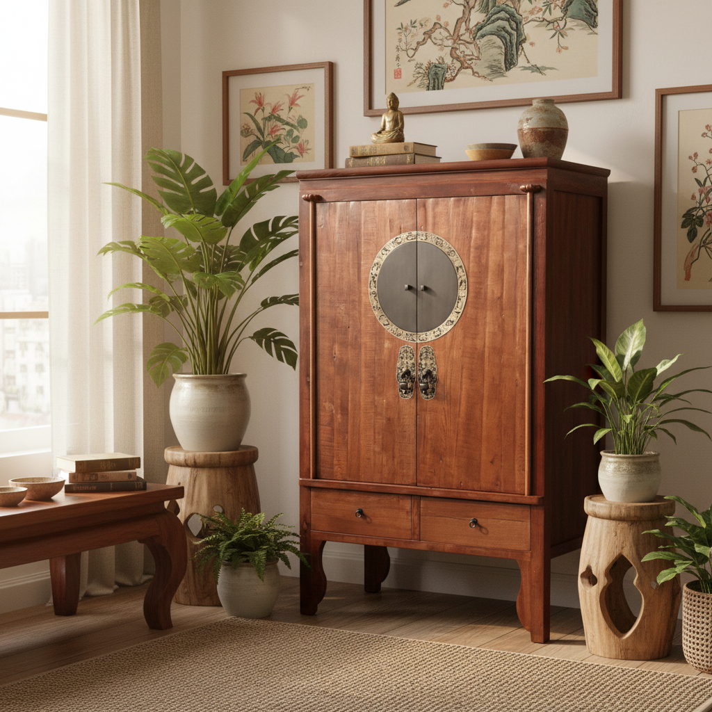 Armoire de mariage vintage asiatique chinoise marron châtaignier - Art. A502/maroon