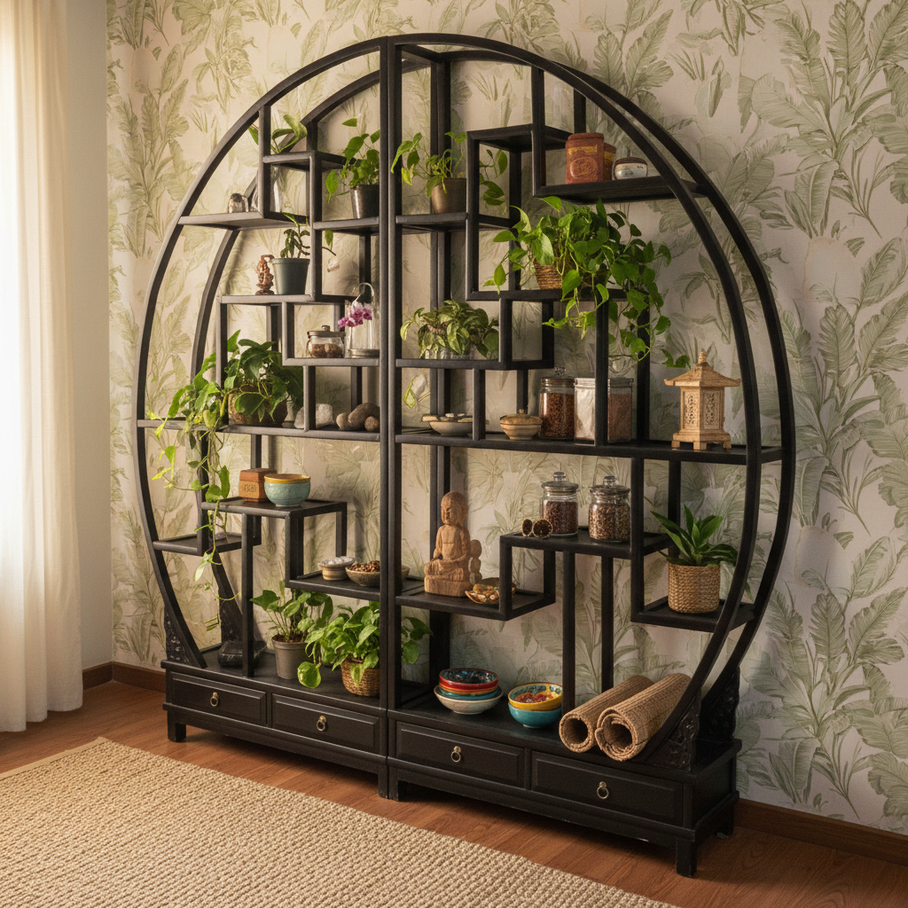 Vintage Asia Chinese Shelf Round Shelf Black - Art. A344/black