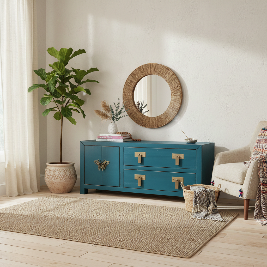 Vintage Asia TV-Kommode Sideboard Lowboard Steelblue - Art. TV273/steelblue