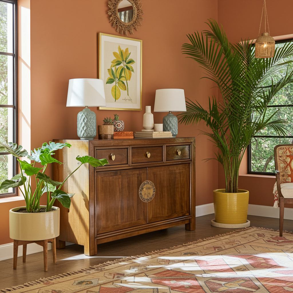 Vintage Asia Chinesische Kommode Sideboard Regal Kastanienbraun - Art. 33083-Maroon