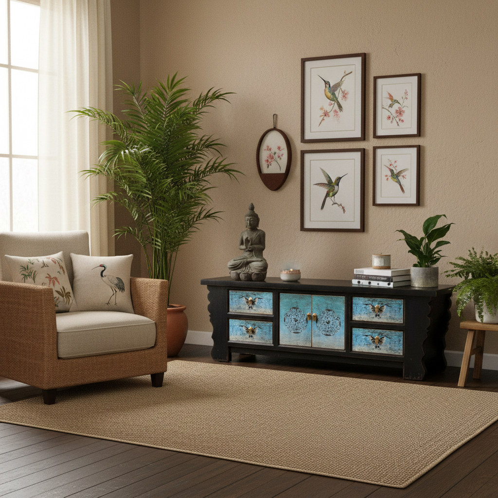 Vintage Asia Asian Lowboard Chest of Drawers Bench Turquoise-Black - Art. 35208-5