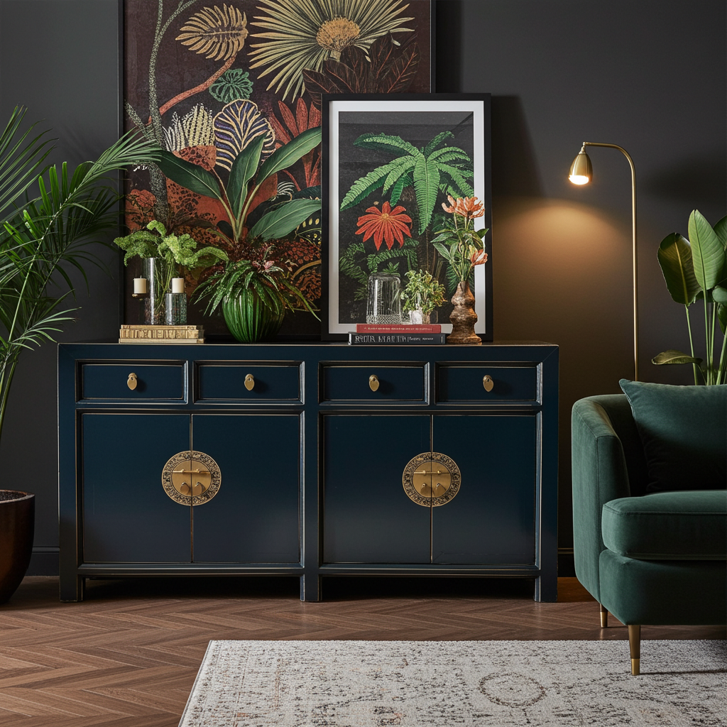 Vintage Asia Chinesisches Sideboard Kommode Schrank Blau - Art. 31196-Midnight