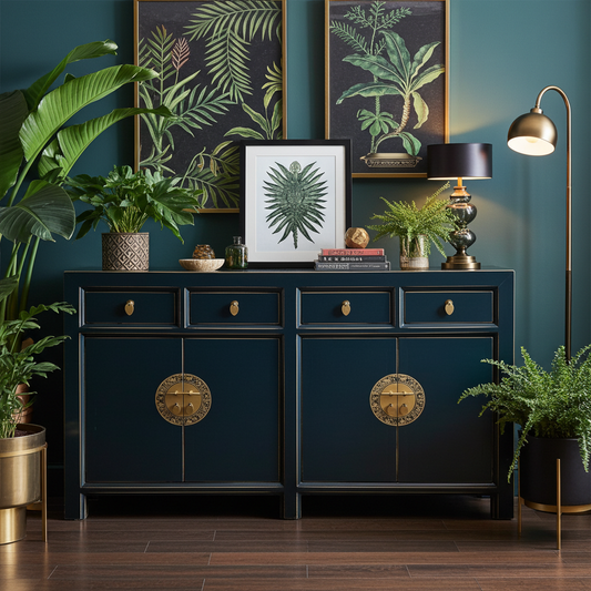 Vintage Asian Chinese Sideboard Chest of Drawers Cabinet Blue - Art. 31196-Midnight