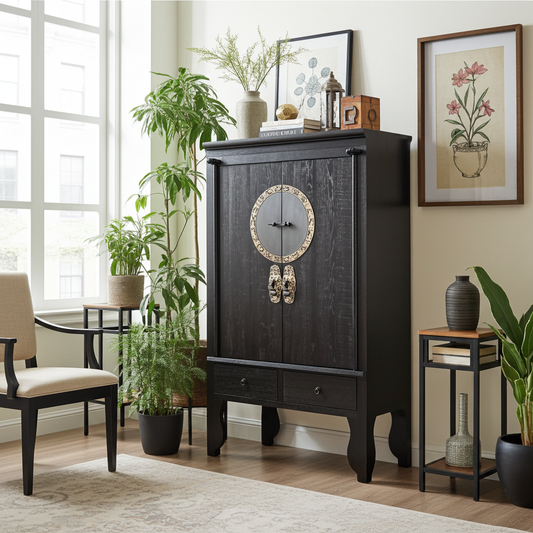 Vintage Asia Chinesischer Schrank Hochzeitsschrank Kommode Schwarz - Art. A502/black