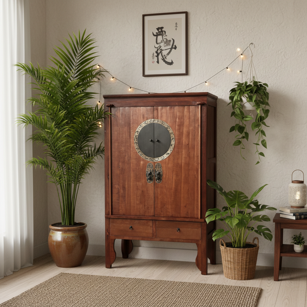 Armoire de mariage vintage asiatique chinoise marron châtaignier - Art. A502/maroon