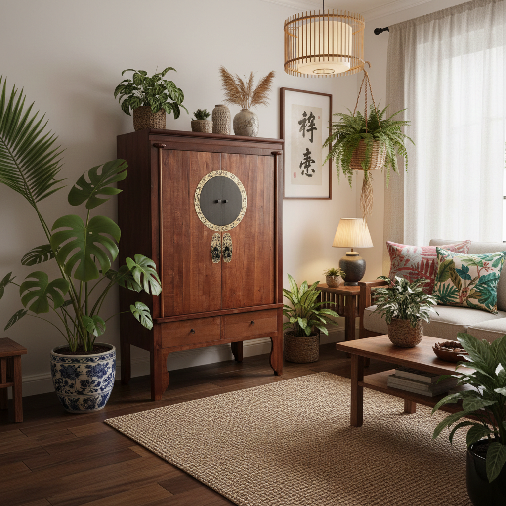 Armoire de mariage vintage asiatique chinoise marron châtaignier - Art. A502/maroon