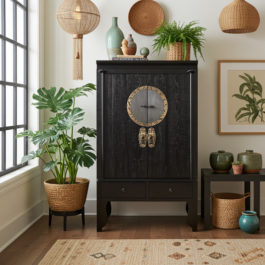Vintage Asia Chinesischer Schrank Hochzeitsschrank Kommode Schwarz - Art. A502/black