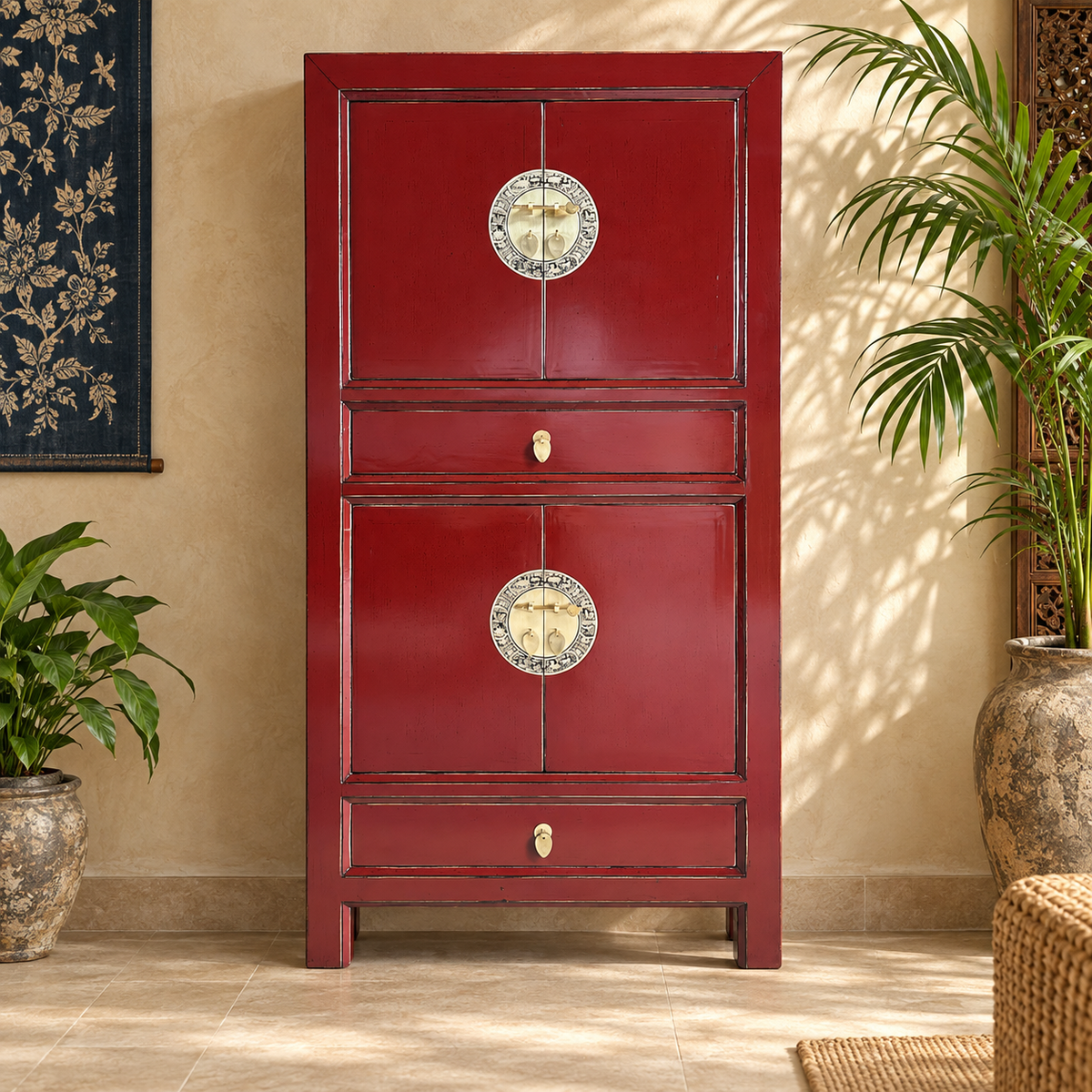 Vintage Asia Hochzeitsschrank Schrank Kommode Regal - Art. 34723-Scarlet